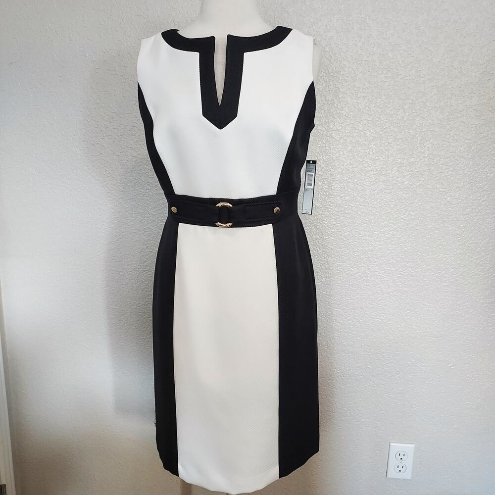 NEW Tahari A. Levine Black & White Textured Sheath Knee Length Dress Size 10